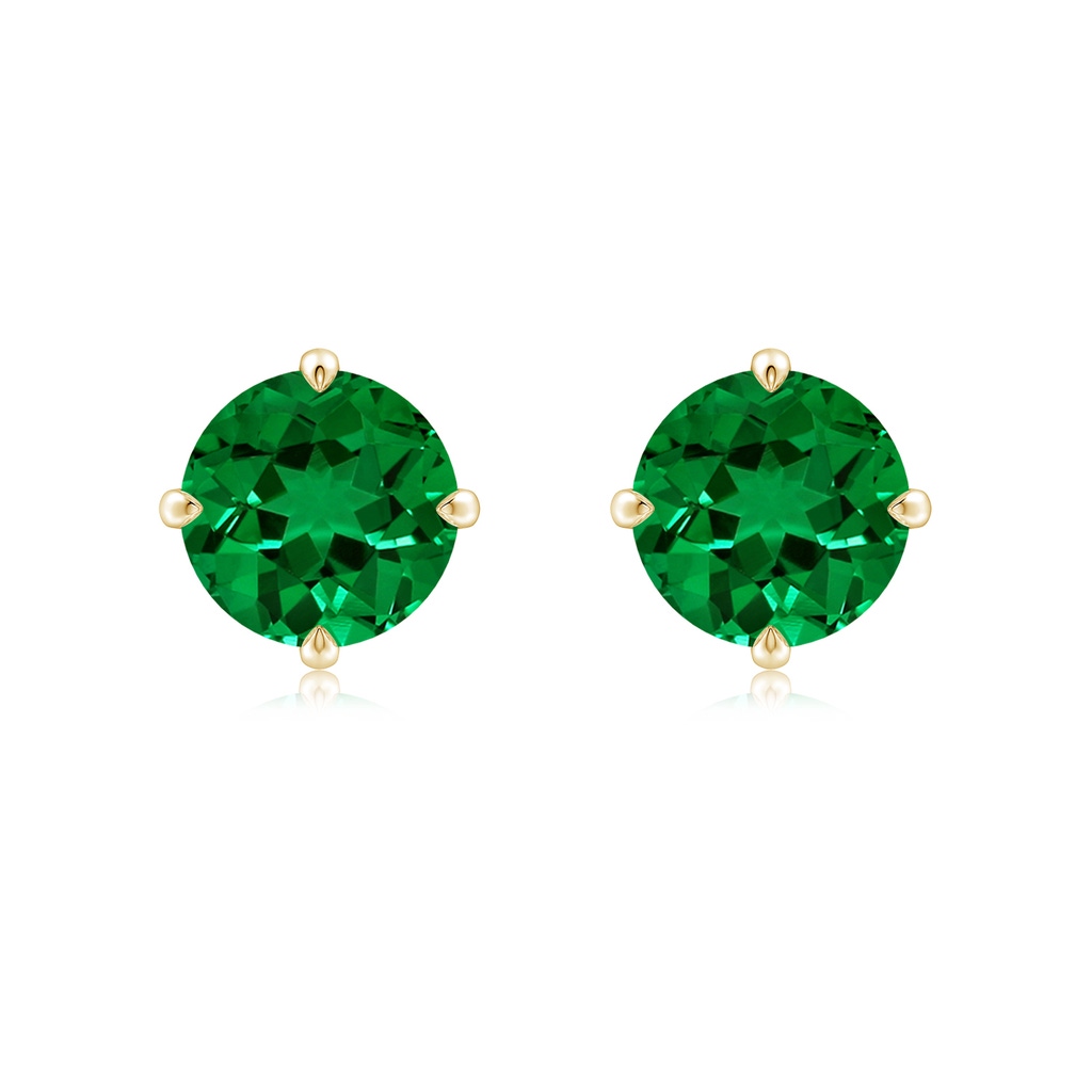 8mm Labgrown Claw-Set Round Lab-Grown Emerald Solitaire Stud Earrings in 9K Yellow Gold
