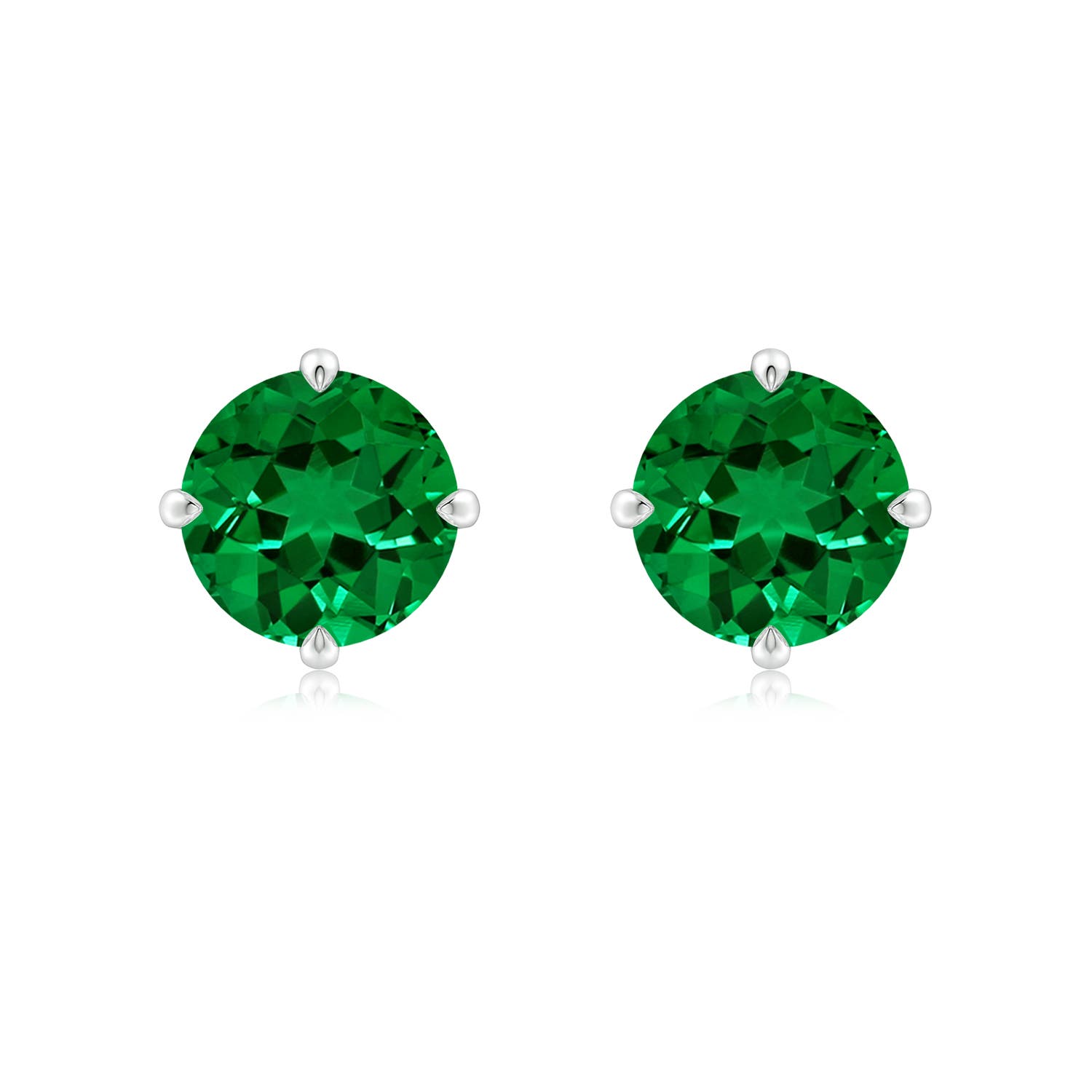 8mm Labgrown Claw-Set Round Lab-Grown Emerald Solitaire Stud Earrings in P950 Platinum