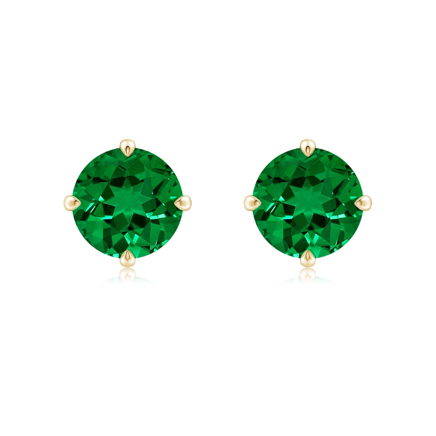 8mm Labgrown Claw-Set Round Lab-Grown Emerald Solitaire Stud Earrings in Yellow Gold