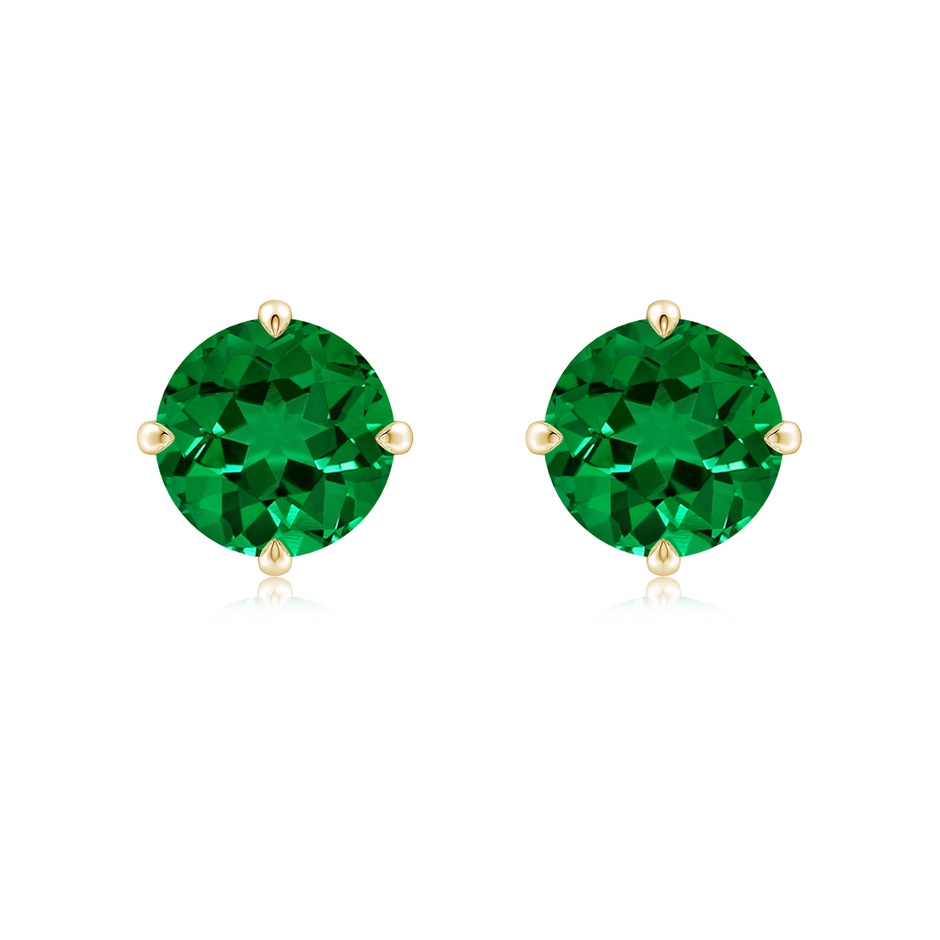 8mm Labgrown Claw-Set Round Lab-Grown Emerald Solitaire Stud Earrings in Yellow Gold 