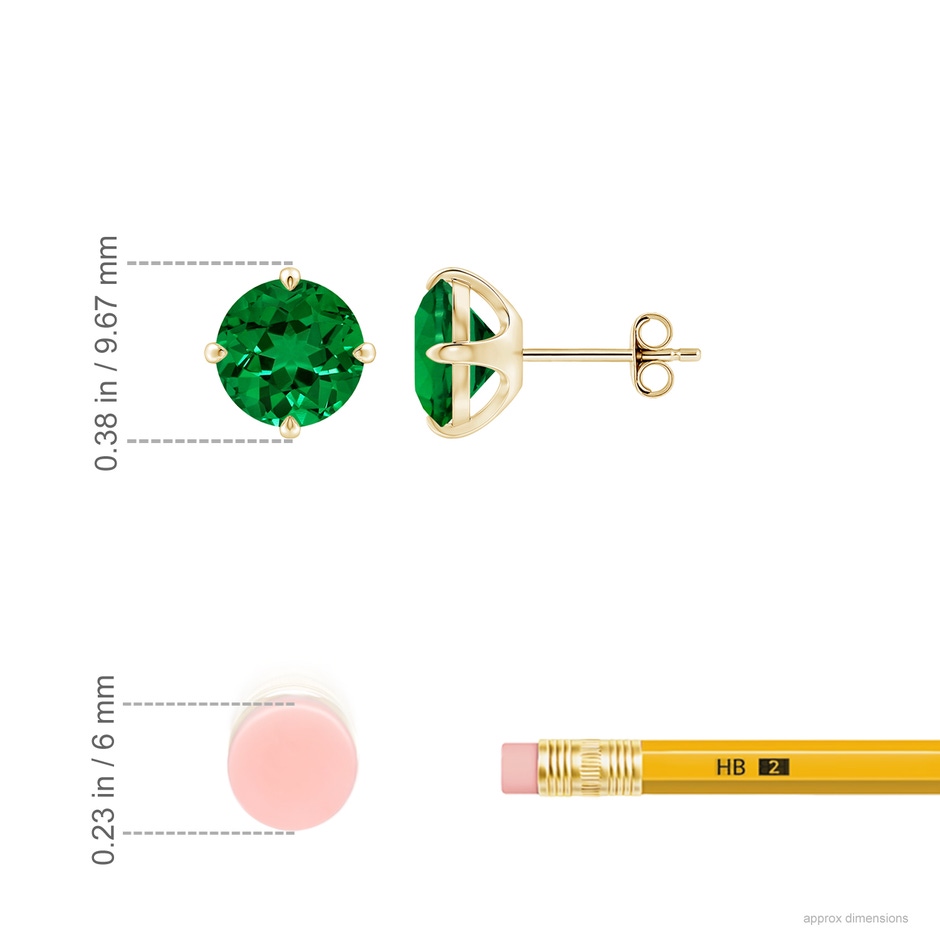 8mm Labgrown Claw-Set Round Lab-Grown Emerald Solitaire Stud Earrings in Yellow Gold ruler