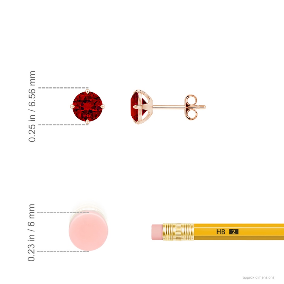 5mm Labgrown Claw-Set Round Lab-Grown Ruby Solitaire Stud Earrings in Rose Gold ruler