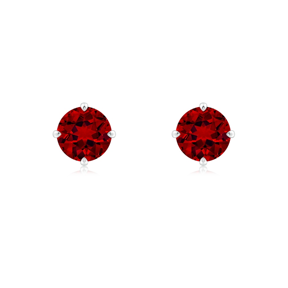 6mm Labgrown Claw-Set Round Lab-Grown Ruby Solitaire Stud Earrings in 18K White Gold 