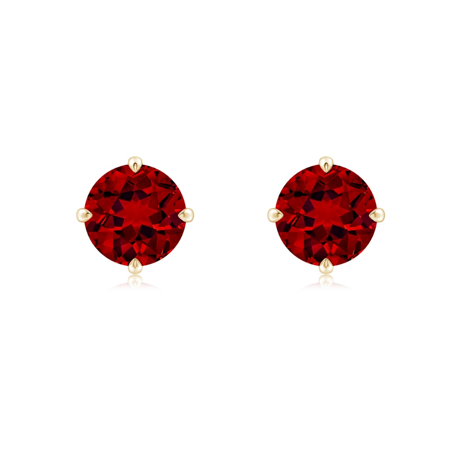7mm Labgrown Claw-Set Round Lab-Grown Ruby Solitaire Stud Earrings in 18K Yellow Gold 