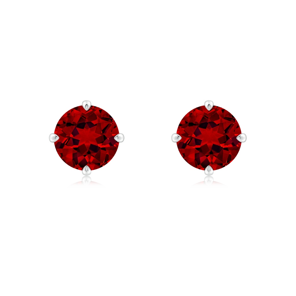 7mm Labgrown Claw-Set Round Lab-Grown Ruby Solitaire Stud Earrings in White Gold
