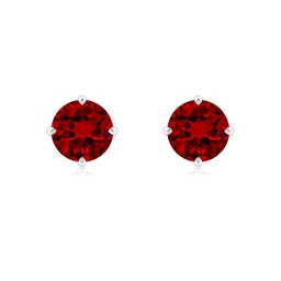 7mm Labgrown Claw-Set Round Lab-Grown Ruby Solitaire Stud Earrings in White Gold