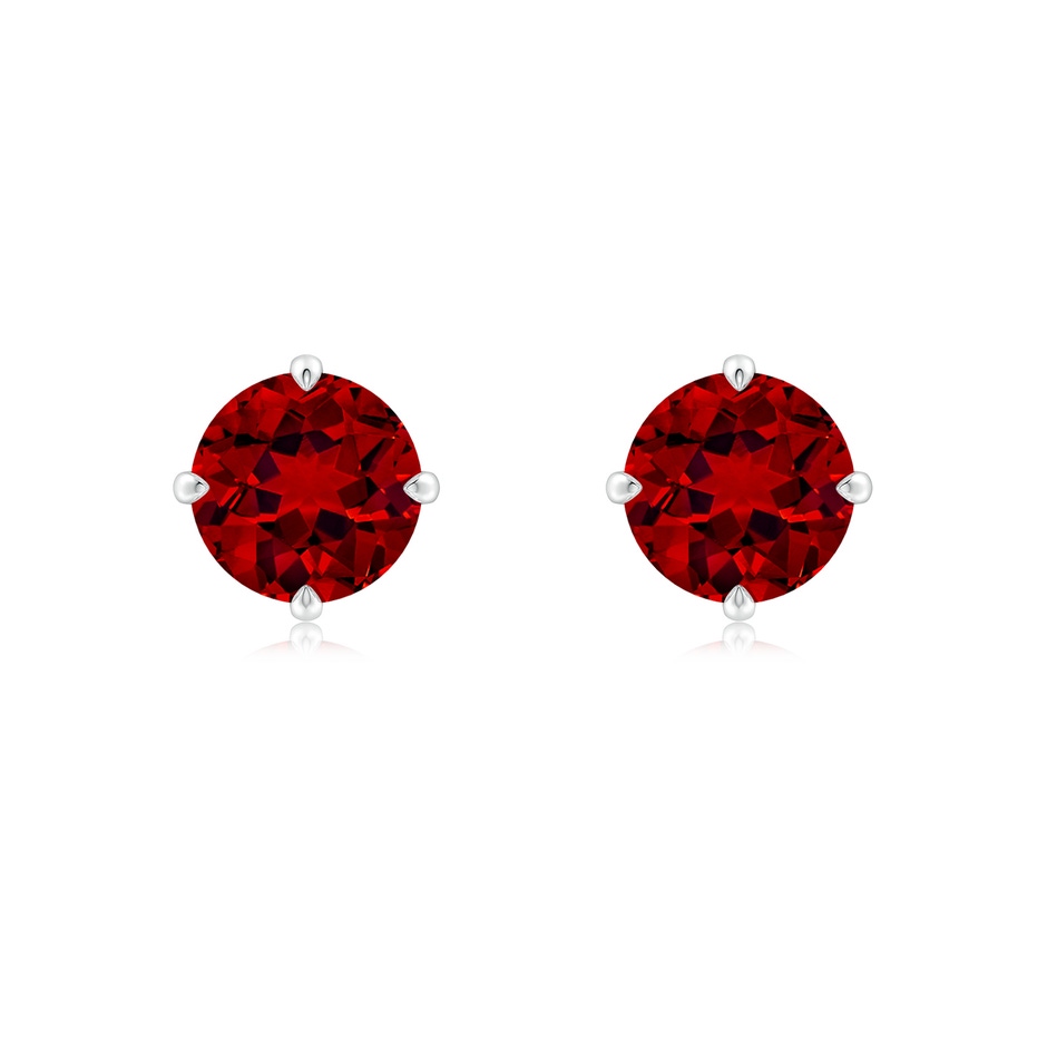 7mm Labgrown Claw-Set Round Lab-Grown Ruby Solitaire Stud Earrings in White Gold 