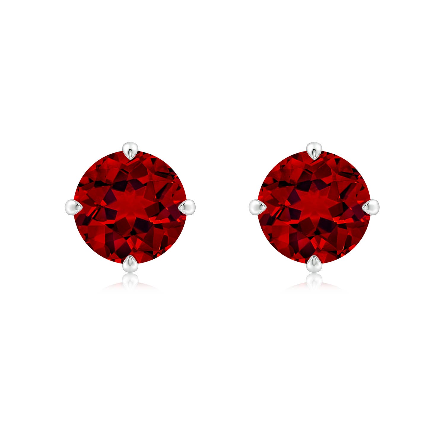 8mm Labgrown Claw-Set Round Lab-Grown Ruby Solitaire Stud Earrings in 18CT White Gold