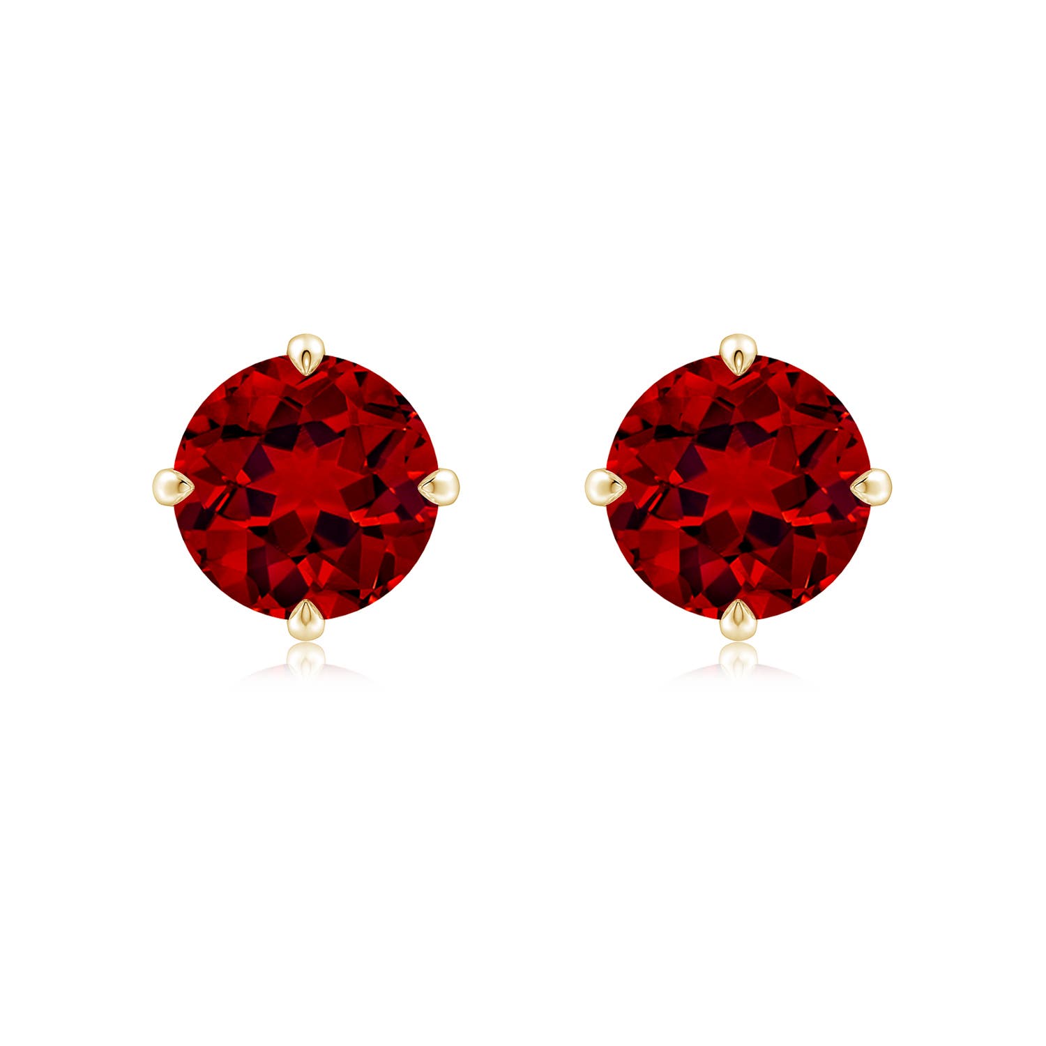 8mm Labgrown Claw-Set Round Lab-Grown Ruby Solitaire Stud Earrings in 18CT Yellow Gold