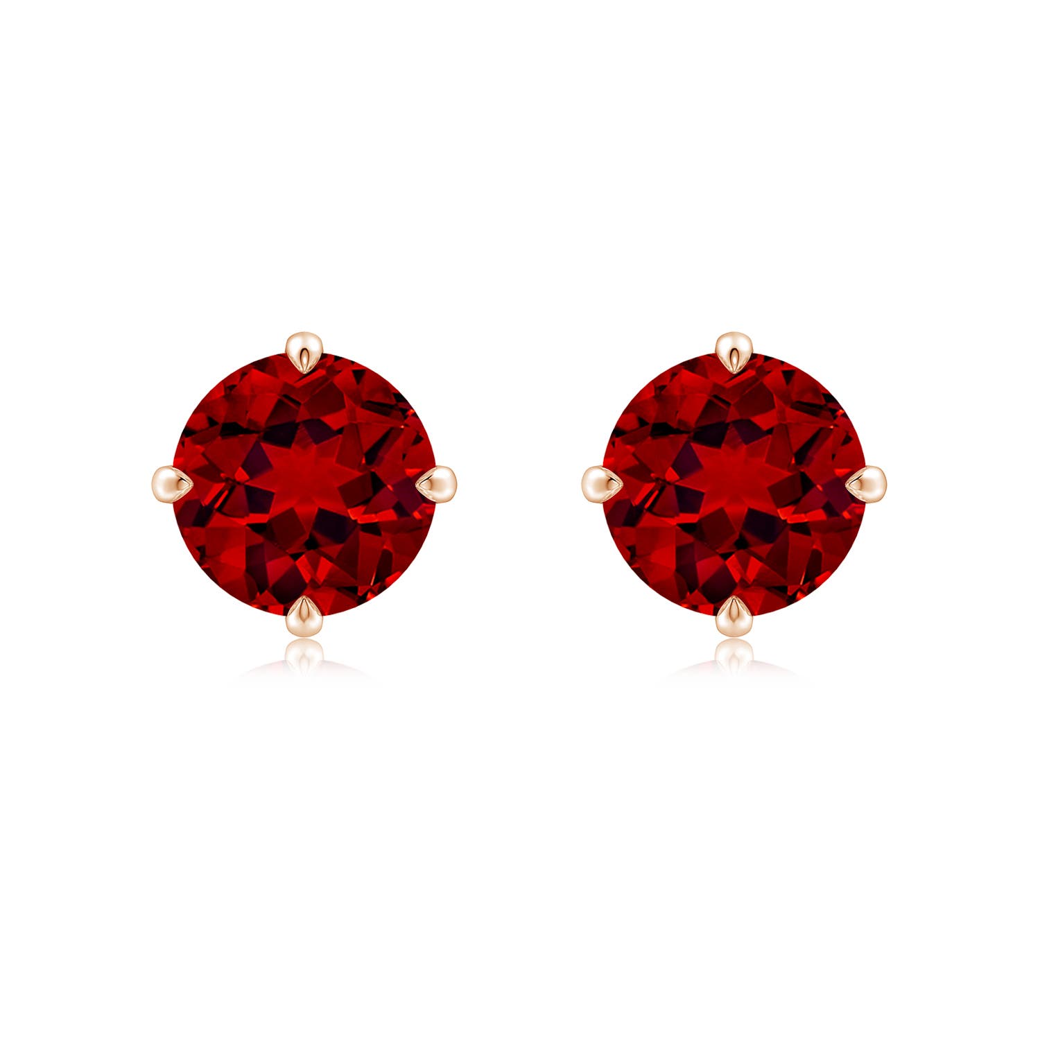 8mm Labgrown Claw-Set Round Lab-Grown Ruby Solitaire Stud Earrings in Rose Gold