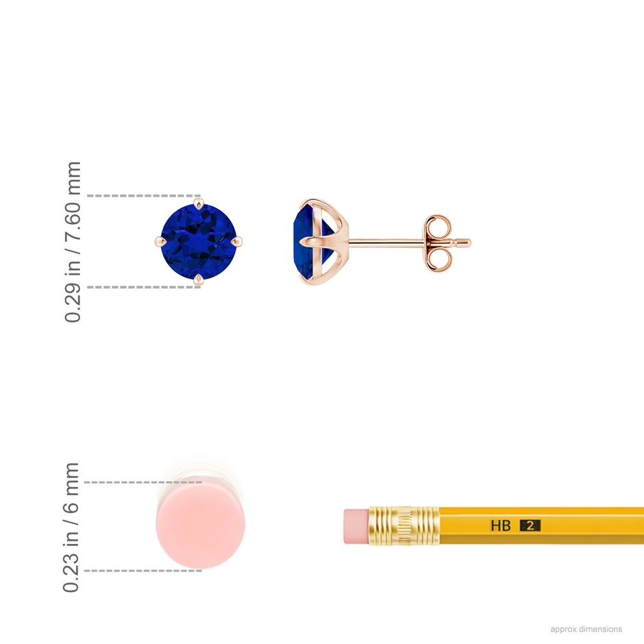 6mm Labgrown Claw-Set Round Lab-Grown Blue Sapphire Solitaire Stud Earrings in Rose Gold ruler