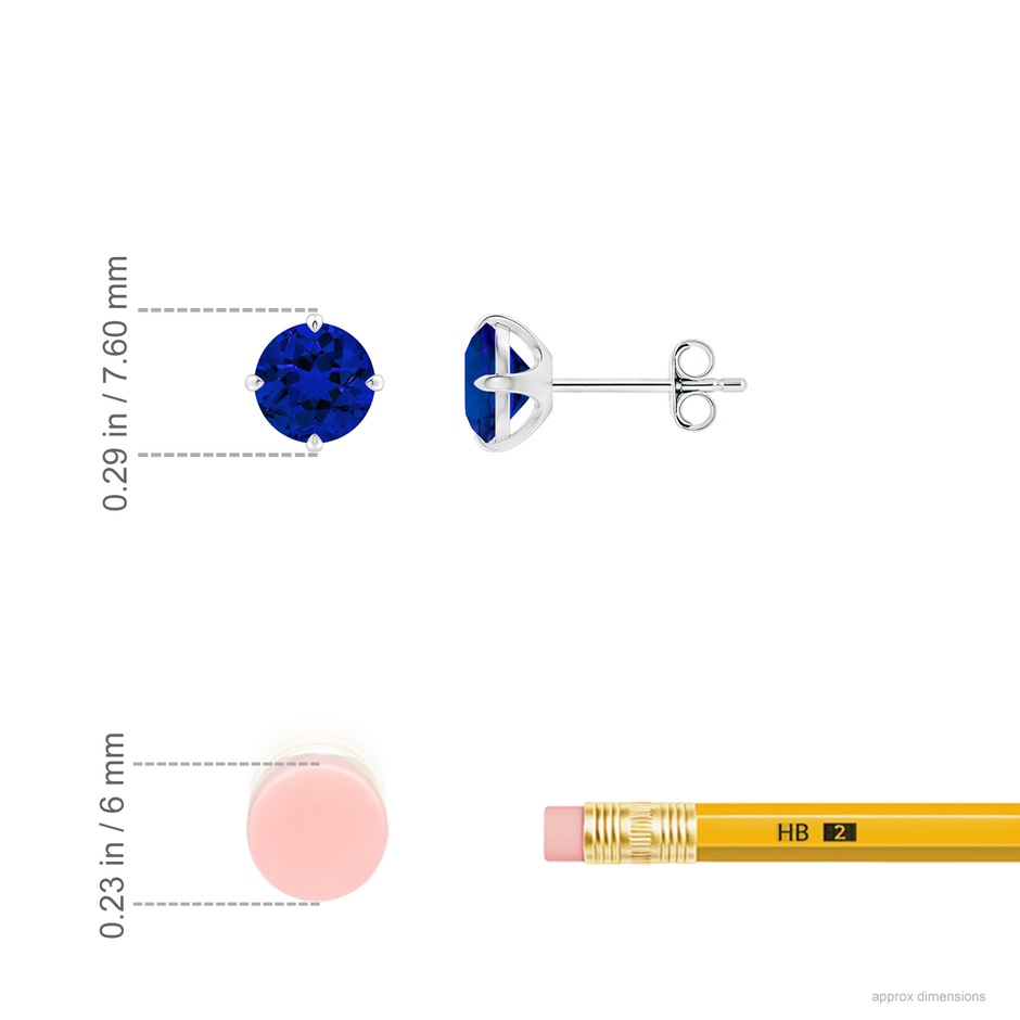 6mm Labgrown Claw-Set Round Lab-Grown Blue Sapphire Solitaire Stud Earrings in White Gold ruler