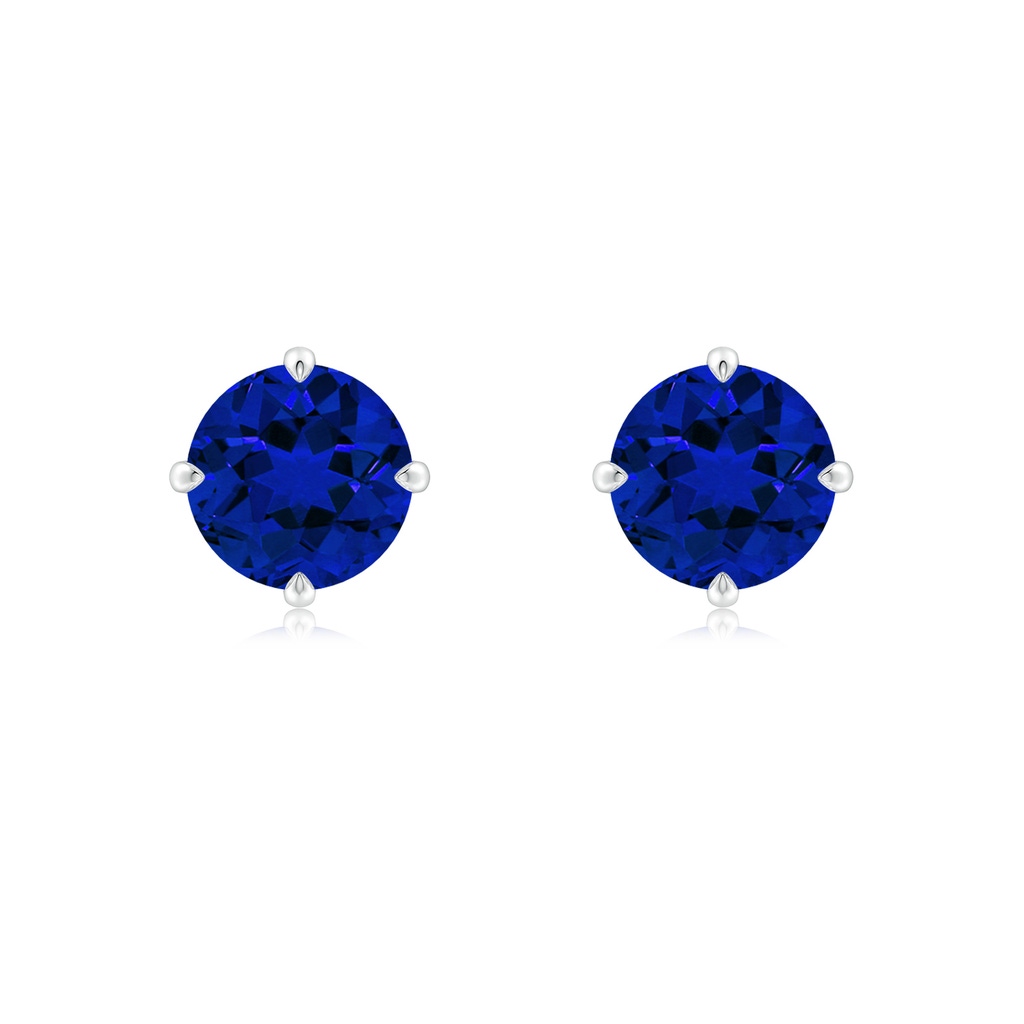 7mm Labgrown Claw-Set Round Lab-Grown Blue Sapphire Solitaire Stud Earrings in White Gold