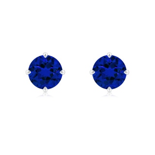 7mm Labgrown Claw-Set Round Lab-Grown Blue Sapphire Solitaire Stud Earrings in White Gold