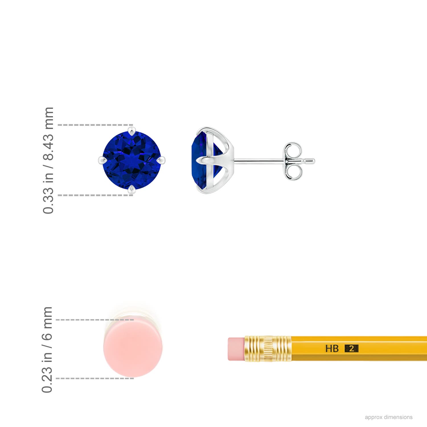 7mm Labgrown Claw-Set Round Lab-Grown Blue Sapphire Solitaire Stud Earrings in White Gold - ruler