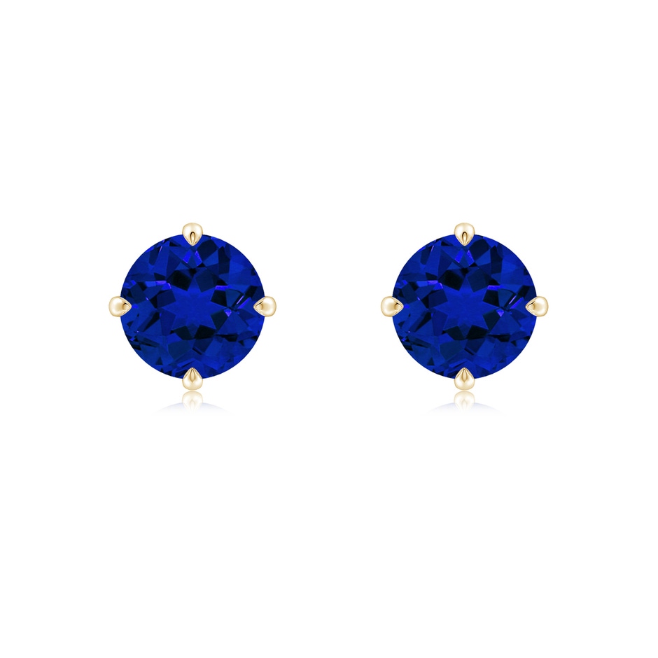 7mm Labgrown Claw-Set Round Lab-Grown Blue Sapphire Solitaire Stud Earrings in Yellow Gold 
