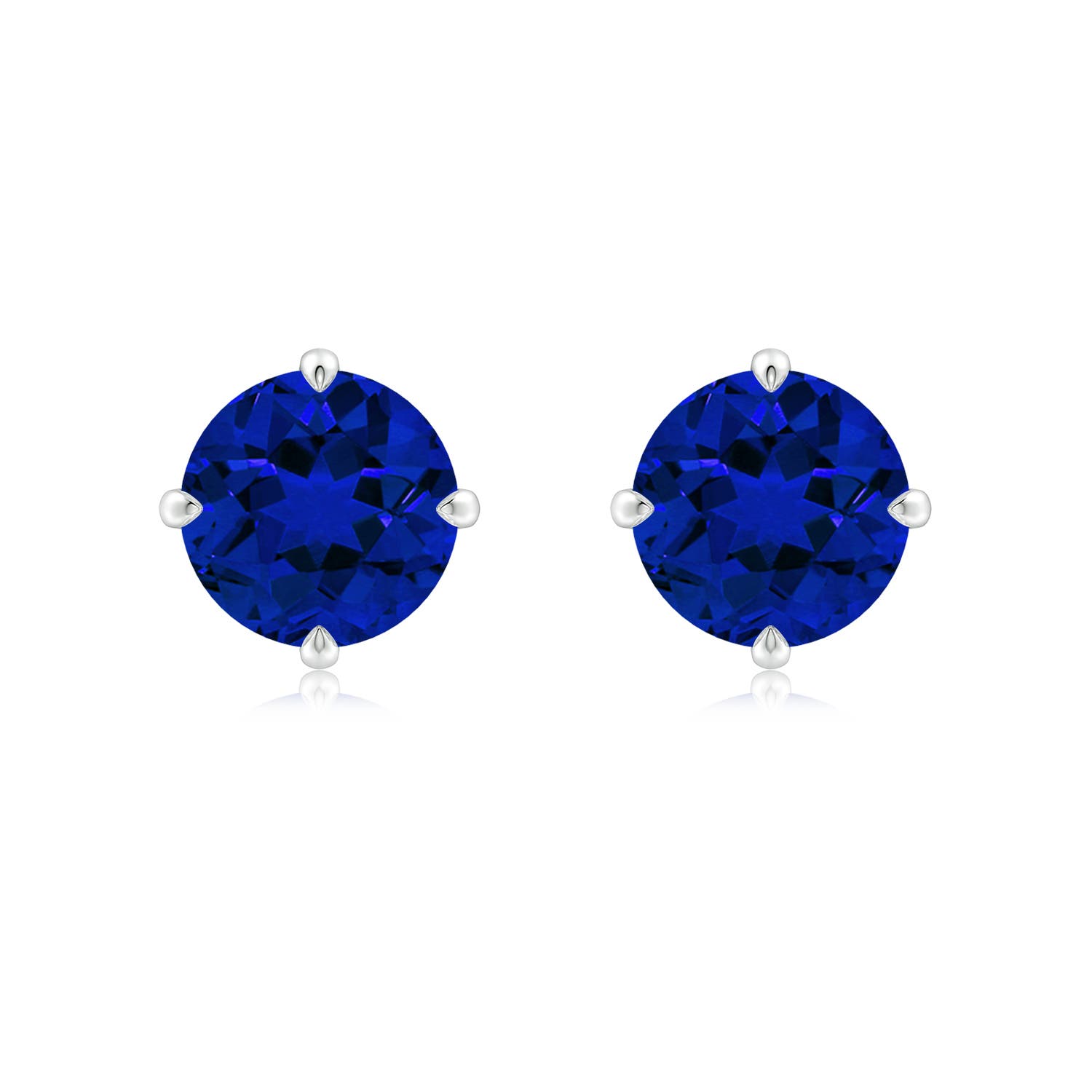 8mm Labgrown Claw-Set Round Lab-Grown Blue Sapphire Solitaire Stud Earrings in 18CT White Gold