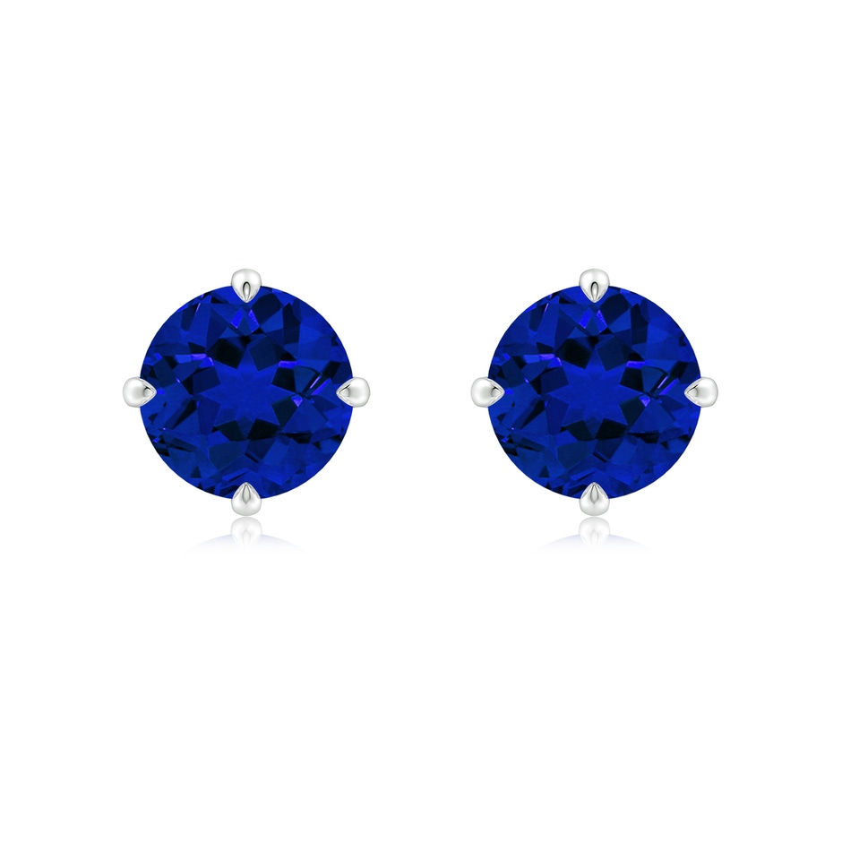 8mm Labgrown Claw-Set Round Lab-Grown Blue Sapphire Solitaire Stud Earrings in 18K White Gold 