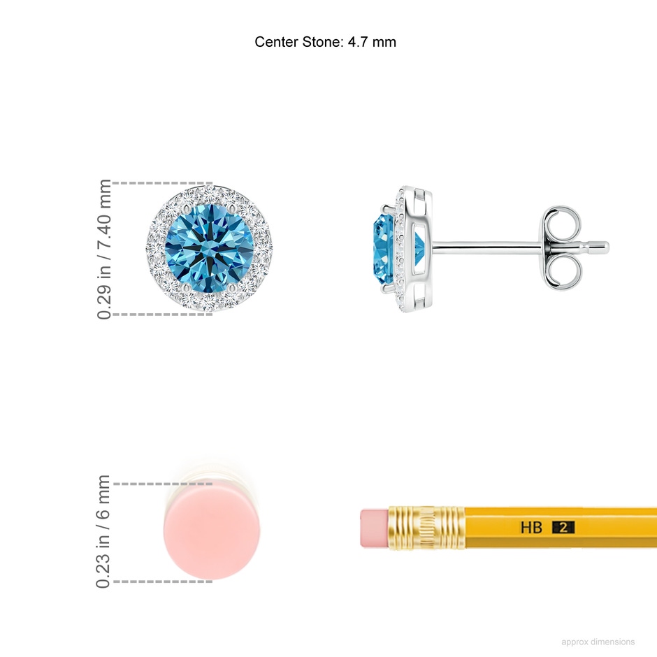 4.7mm Labgrown Vintage-Inspired Round Lab-Grown Fancy Intense Blue Diamond Halo Stud Earrings in P950 Platinum ruler