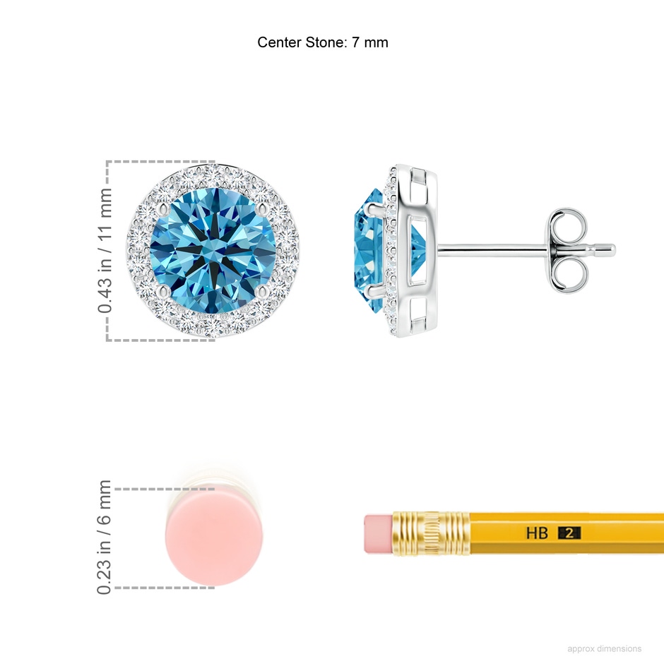 7mm Labgrown Vintage-Inspired Round Lab-Grown Fancy Intense Blue Diamond Halo Stud Earrings in P950 Platinum ruler
