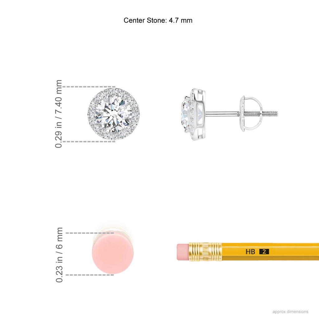 4.7mm FGVS Lab-Grown Vintage-Inspired Round Diamond Halo Stud Earrings in White Gold ruler
