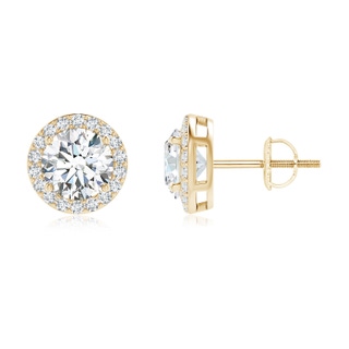6mm FGVS Lab-Grown Vintage-Inspired Round Diamond Halo Stud Earrings in 9K Yellow Gold