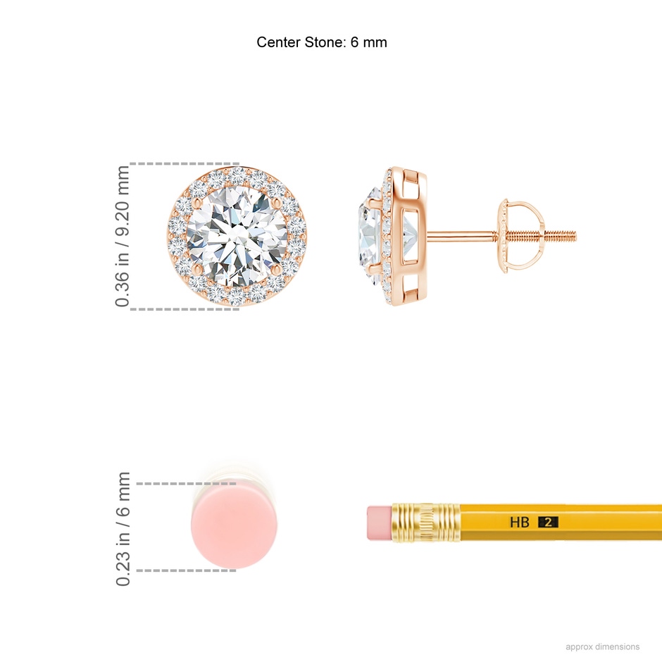 6mm FGVS Lab-Grown Vintage-Inspired Round Diamond Halo Stud Earrings in Rose Gold ruler