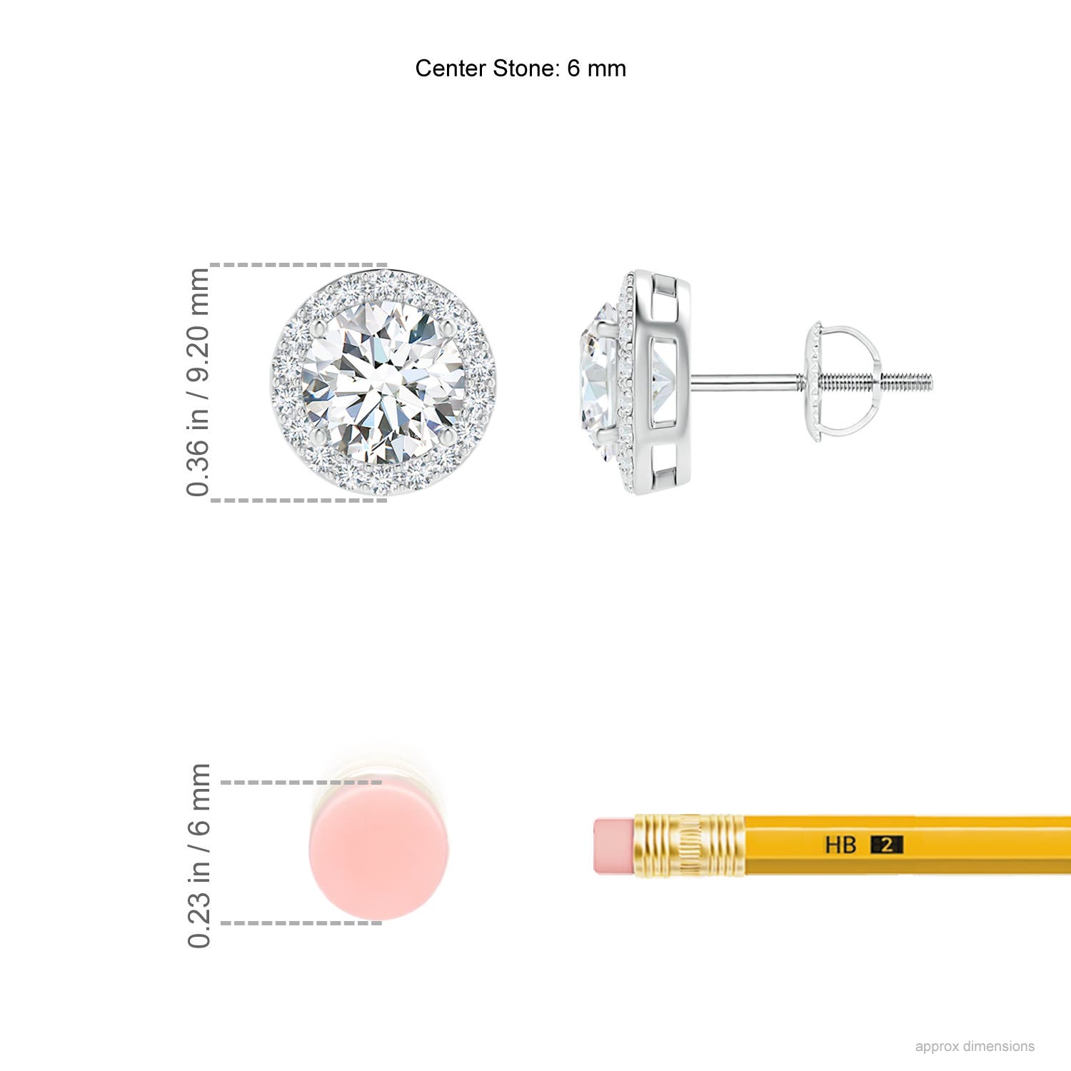 6mm FGVS Lab-Grown Vintage-Inspired Round Diamond Halo Stud Earrings in White Gold - ruler