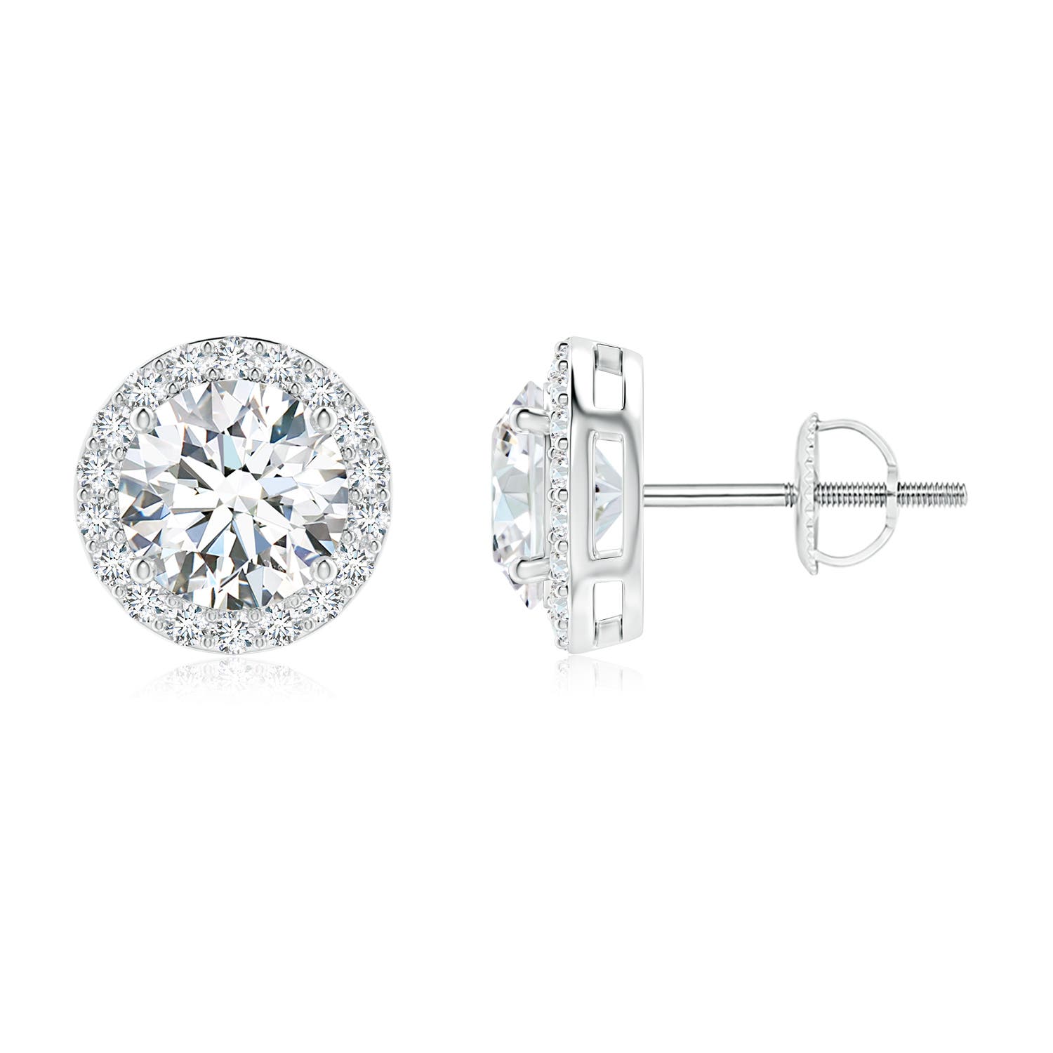 7mm FGVS Lab-Grown Vintage-Inspired Round Diamond Halo Stud Earrings in 18K White Gold