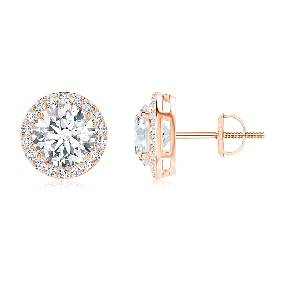 7mm FGVS Lab-Grown Vintage-Inspired Round Diamond Halo Stud Earrings in Rose Gold 