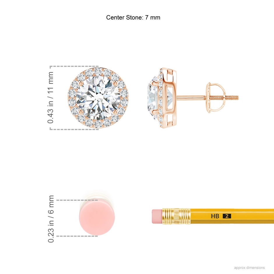 7mm FGVS Lab-Grown Vintage-Inspired Round Diamond Halo Stud Earrings in Rose Gold ruler