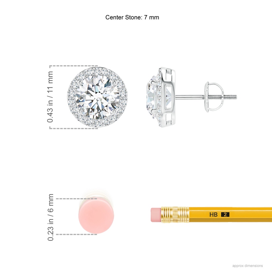 7mm FGVS Lab-Grown Vintage-Inspired Round Diamond Halo Stud Earrings in White Gold ruler