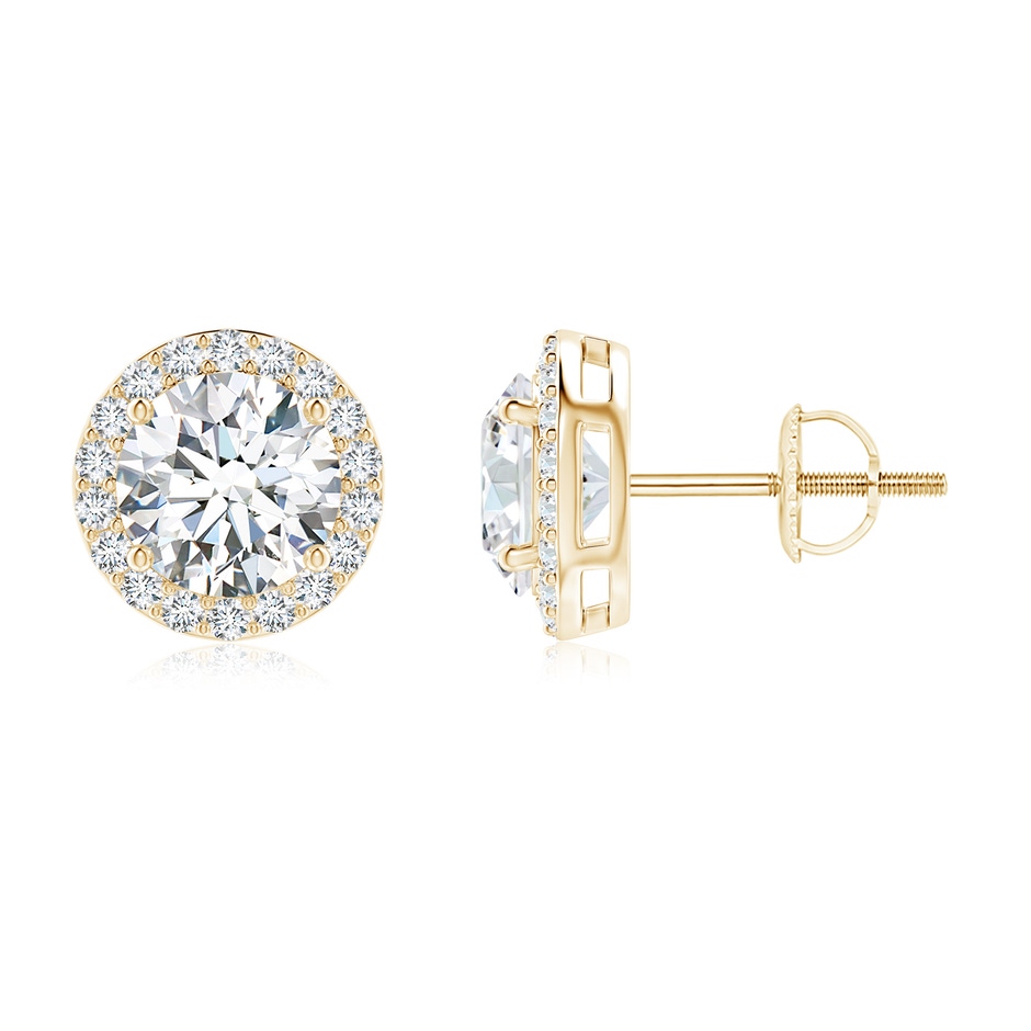 7mm FGVS Lab-Grown Vintage-Inspired Round Diamond Halo Stud Earrings in Yellow Gold 