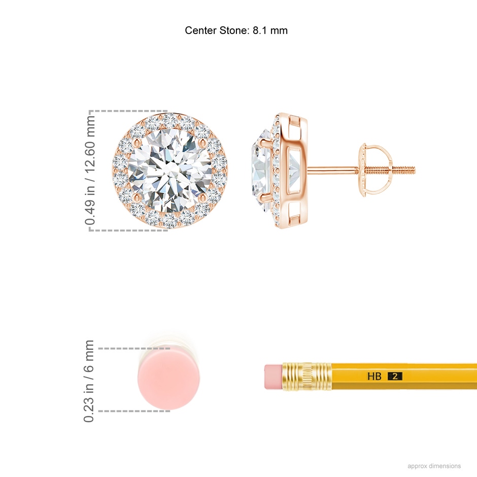 8.1mm FGVS Lab-Grown Vintage-Inspired Round Diamond Halo Stud Earrings in Rose Gold ruler