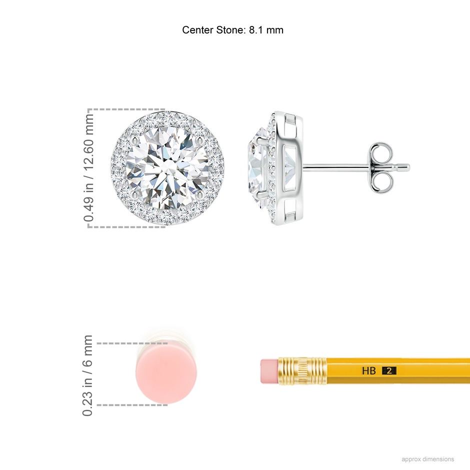 8.1mm FGVS Lab-Grown Vintage-Inspired Round Diamond Halo Stud Earrings in S999 Silver ruler