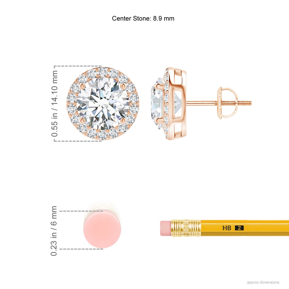 8.9mm FGVS Lab-Grown Vintage-Inspired Round Diamond Halo Stud Earrings in 18K Rose Gold ruler