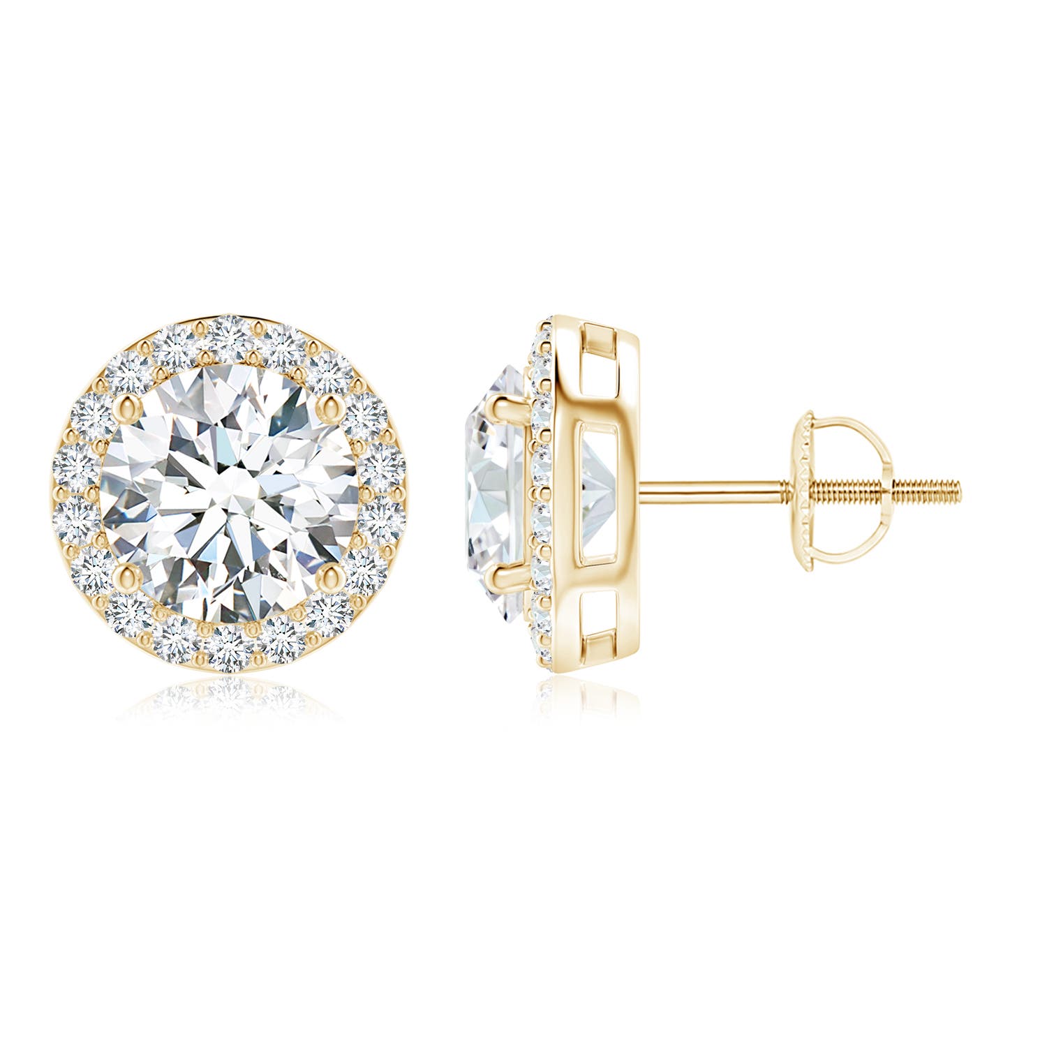 8.9mm FGVS Lab-Grown Vintage-Inspired Round Diamond Halo Stud Earrings in 18K Yellow Gold