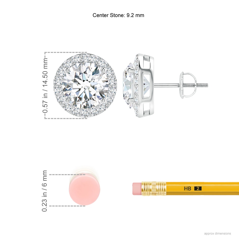 9.2mm FGVS Lab-Grown Vintage-Inspired Round Diamond Halo Stud Earrings in P950 Platinum ruler