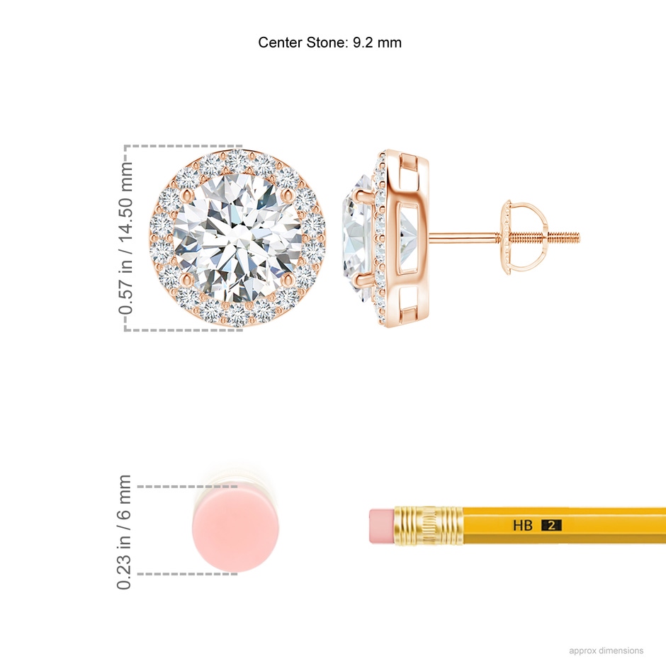 9.2mm FGVS Lab-Grown Vintage-Inspired Round Diamond Halo Stud Earrings in Rose Gold ruler