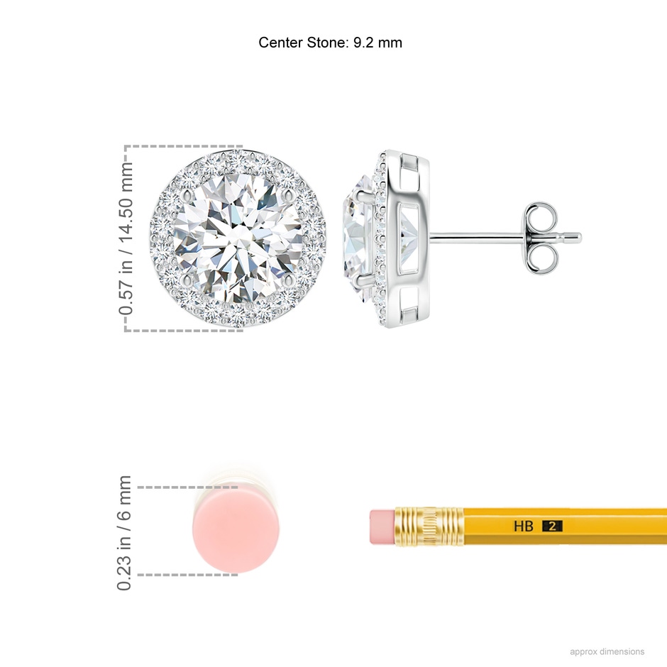 9.2mm FGVS Lab-Grown Vintage-Inspired Round Diamond Halo Stud Earrings in S999 Silver ruler