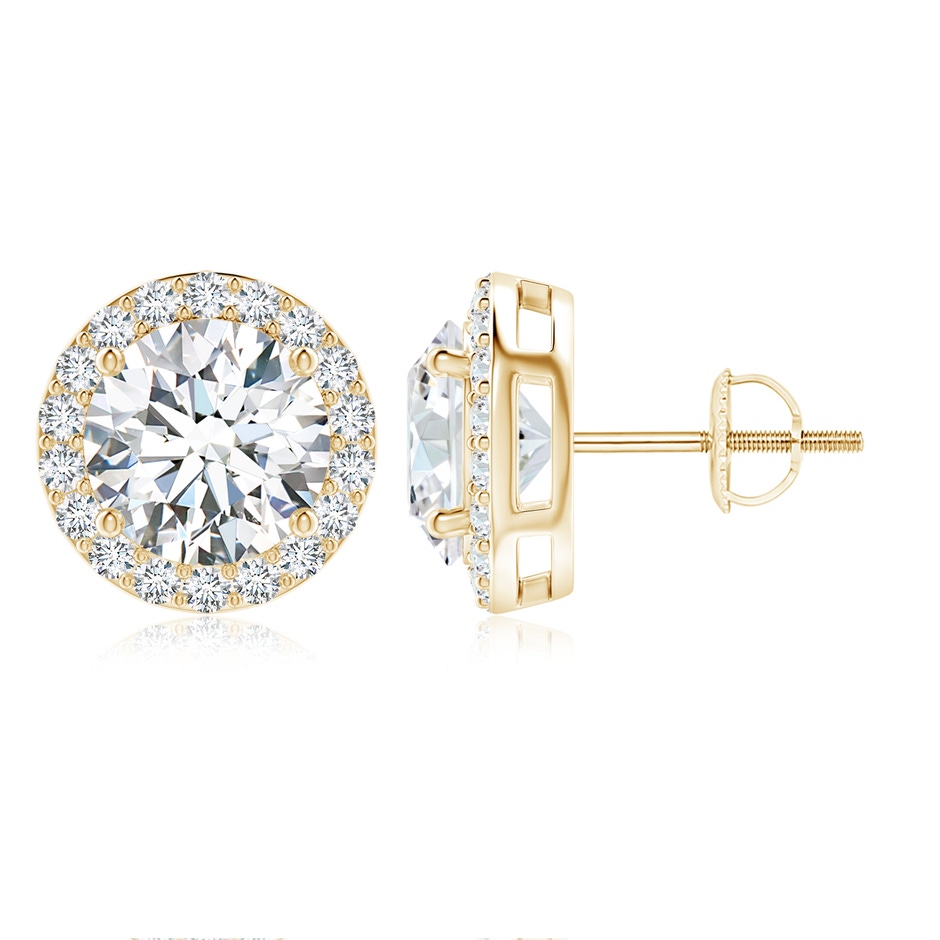 9.2mm FGVS Lab-Grown Vintage-Inspired Round Diamond Halo Stud Earrings in Yellow Gold 