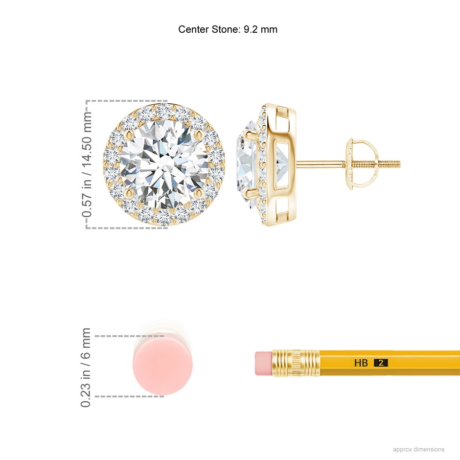 9.2mm FGVS Lab-Grown Vintage-Inspired Round Diamond Halo Stud Earrings in Yellow Gold ruler