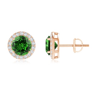 6mm Labgrown Lab-Grown Vintage-Inspired Round Emerald Halo Stud Earrings in Rose Gold