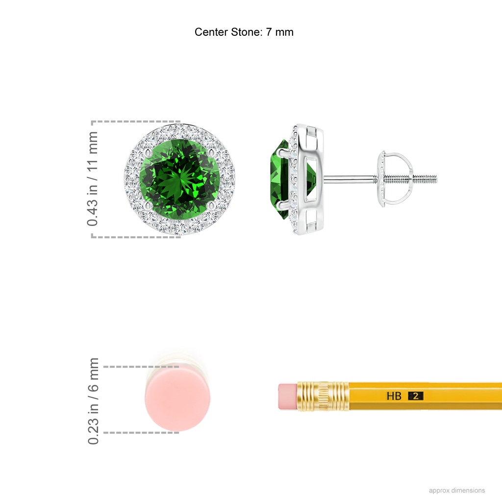 7mm Labgrown Lab-Grown Vintage-Inspired Round Emerald Halo Stud Earrings in White Gold ruler