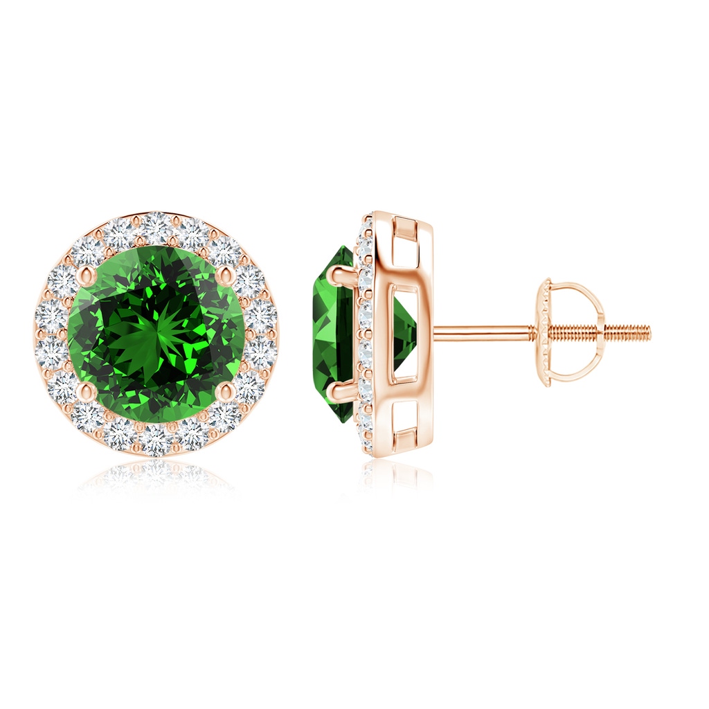 9mm Labgrown Lab-Grown Vintage-Inspired Round Emerald Halo Stud Earrings in Rose Gold