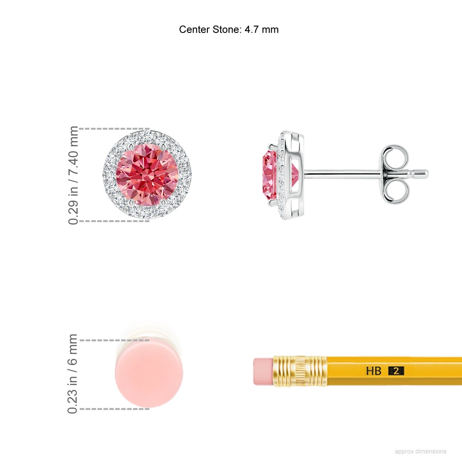 4.7mm Labgrown Vintage-Inspired Round Lab-Grown Fancy Intense Pink Diamond Halo Stud Earrings in P950 Platinum ruler