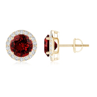 8mm Labgrown Lab-Grown Vintage-Inspired Round Ruby Halo Stud Earrings in 10K Yellow Gold