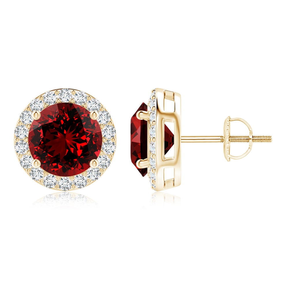 9mm Labgrown Lab-Grown Vintage-Inspired Round Ruby Halo Stud Earrings in 9K Yellow Gold