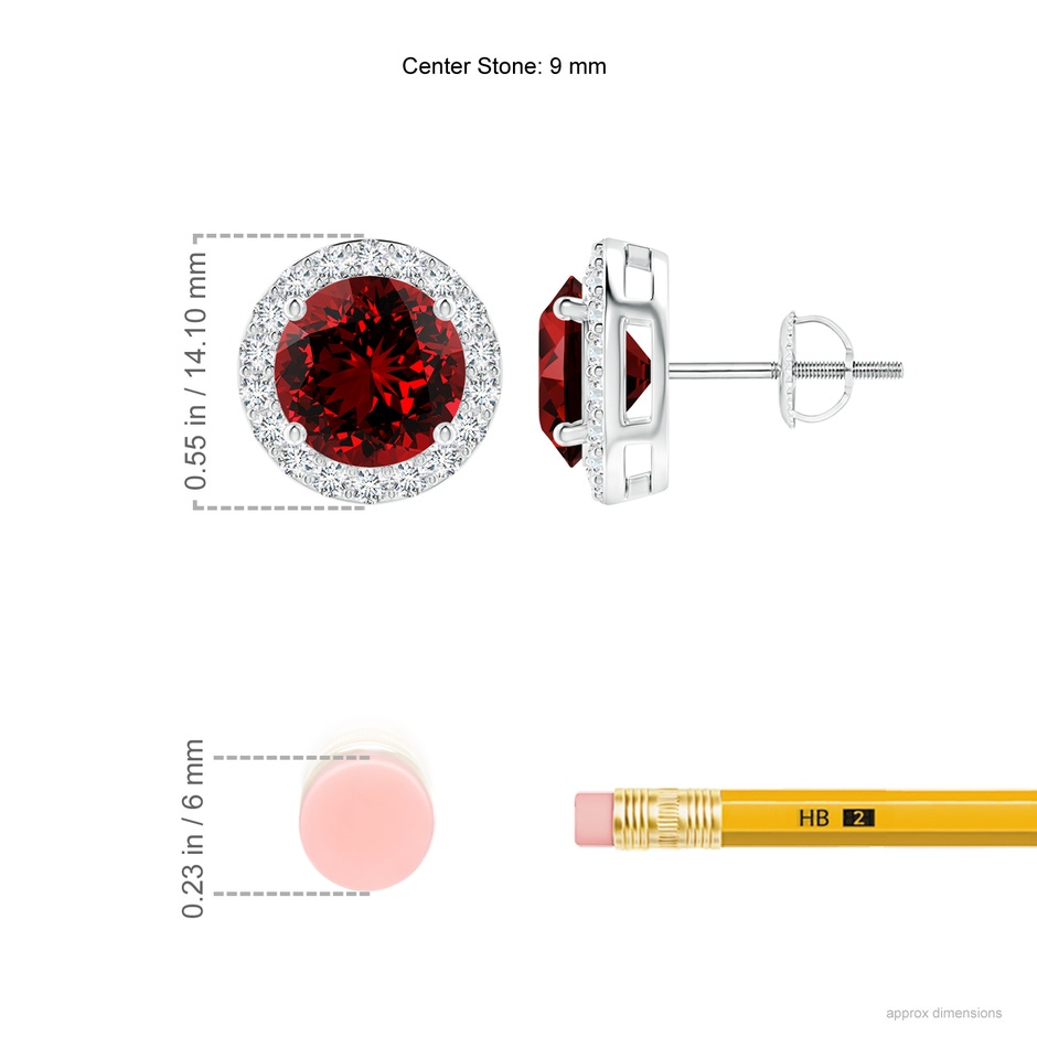 9mm Labgrown Lab-Grown Vintage-Inspired Round Ruby Halo Stud Earrings in White Gold ruler