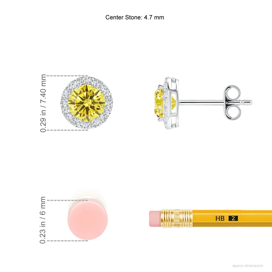 4.7mm Labgrown Vintage-Inspired Round Lab-Grown Fancy Intense Yellow Diamond Halo Stud Earrings in P950 Platinum ruler